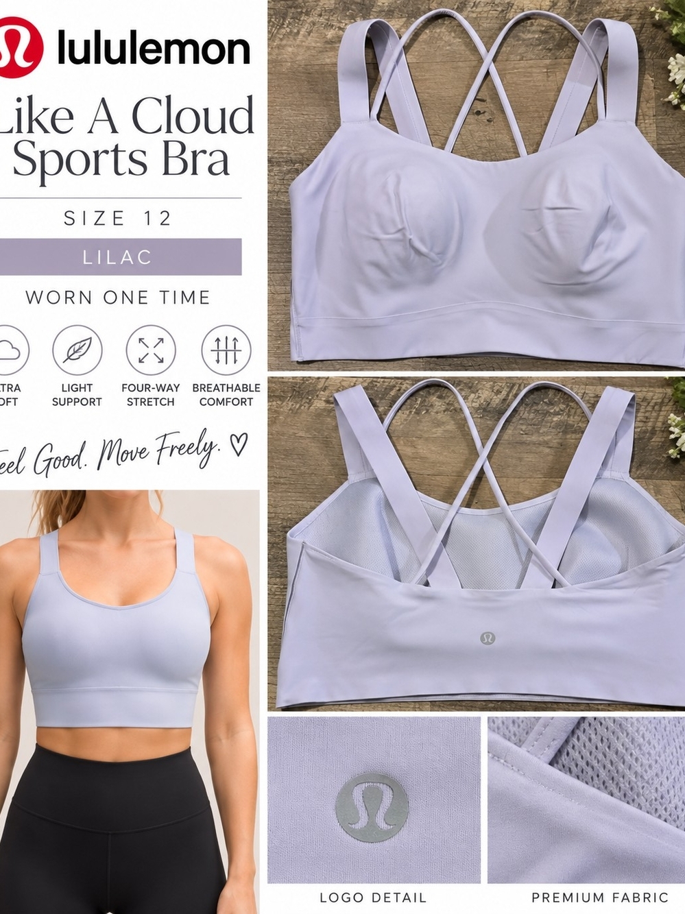Lululemon Like a Cloud Sports Bra Lilac Size 12 Excellent Condition